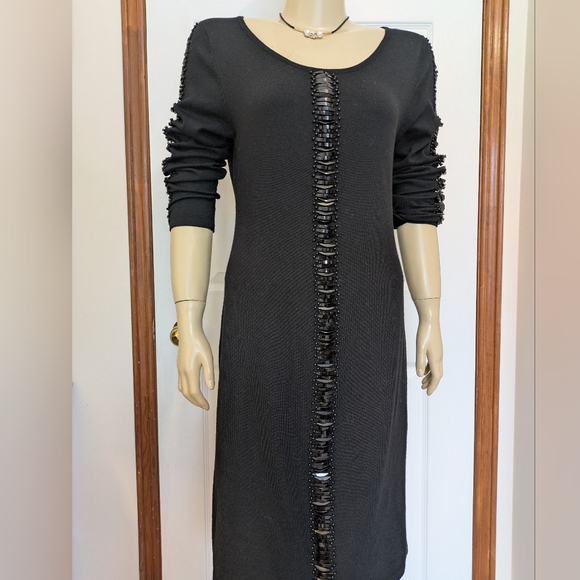 Leo Guy Dresses & Skirts - Leo Guy Paris Black Long Sleeve Dress with Beaded Detail